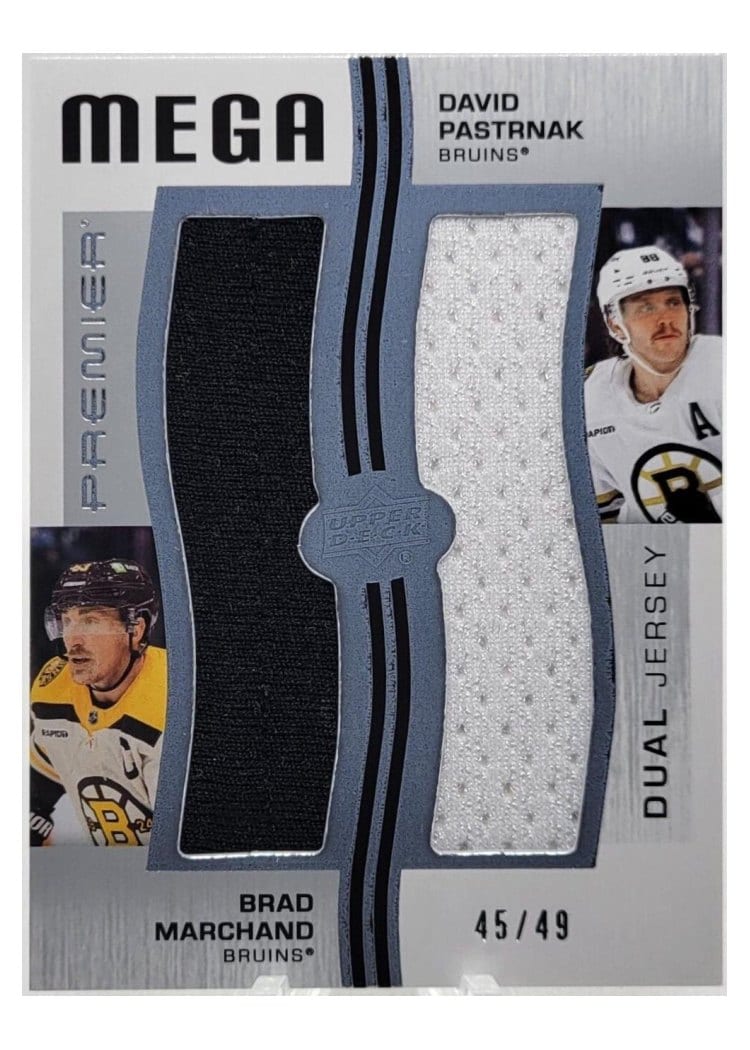 2023-24 Upper Deck Premier Premier Mega Jersey Duos David Pastrnak/Brad Marchand #PM2-PM card