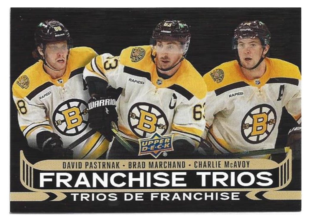 2024-25 Tim Hortons Collectors Series Franchise Trios David Pastrnak/Brad Marchand/Charlie McAvoy #FT-1 card