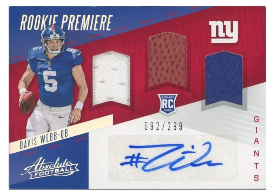 2017 Panini Absolute Davis Webb Triple Material Autograph #236 card