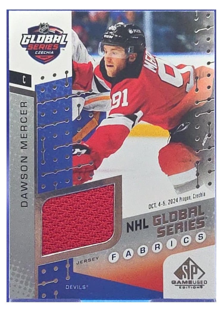 2025-26 SP Game Used 2024 Global Series Devils vs. Sabres Fabrics Dawson Mercer #GSF1-11 card