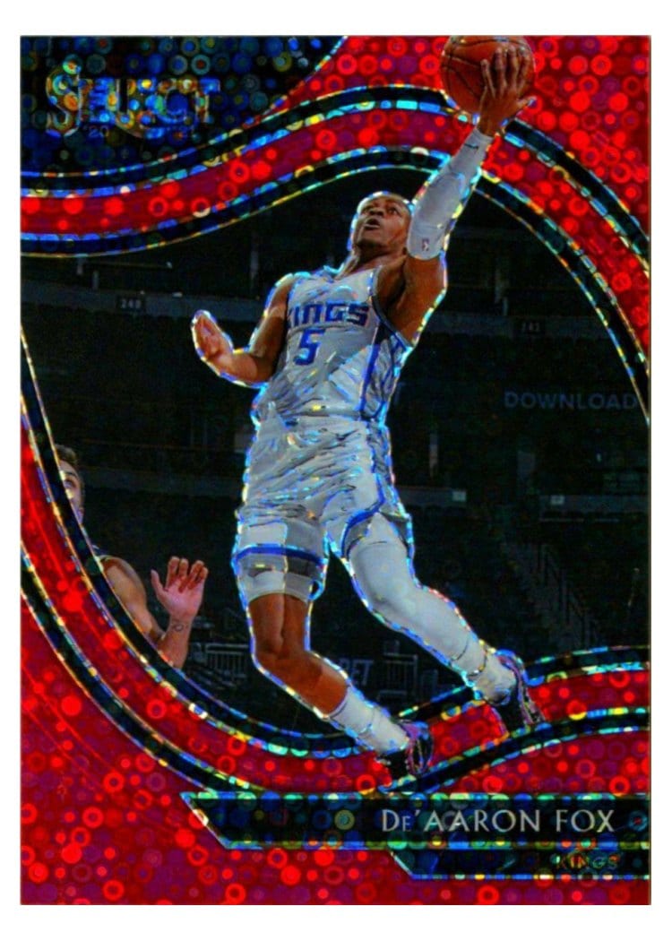 2020-21 Panini Select Base Set De'Aaron Fox Red Disco Prizm #210 card