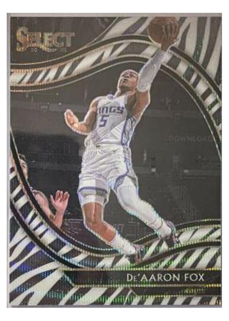 2020-21 Panini Select Base Set De'Aaron Fox Zebra Prizm #210 card
