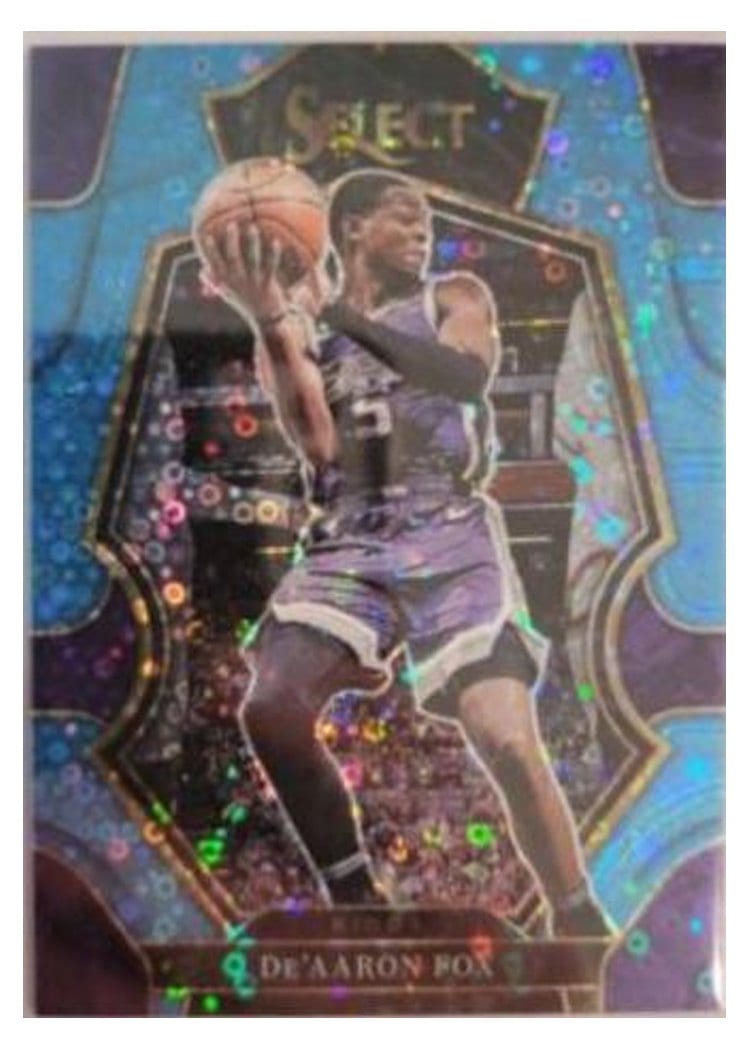2022-23 Panini Select Base Set De'Aaron Fox Light Blue Disco Prizm #113 card