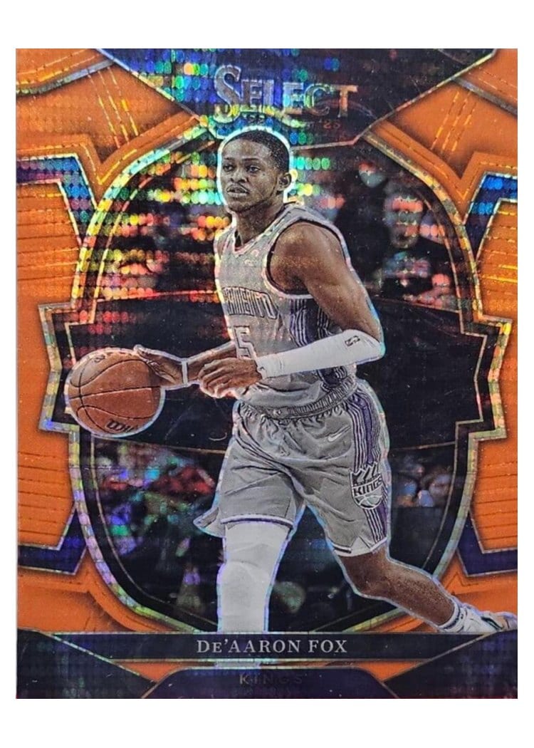 2022-23 Panini Select Base Set De'Aaron Fox Neon Orange Pulsar Prizm #13 card