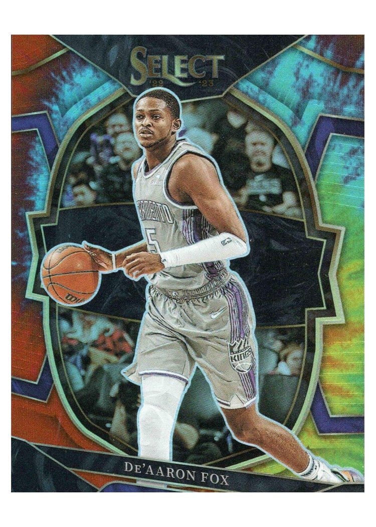 2022-23 Panini Select Base Set De'Aaron Fox Tie Dye Prizm #13 card