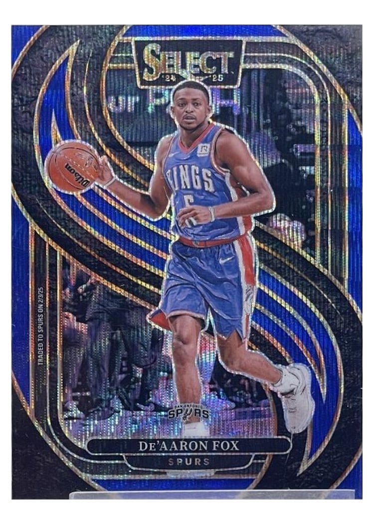 2024-25 Panini Select Base Set De'Aaron Fox Blue Wave Prizm #150 card