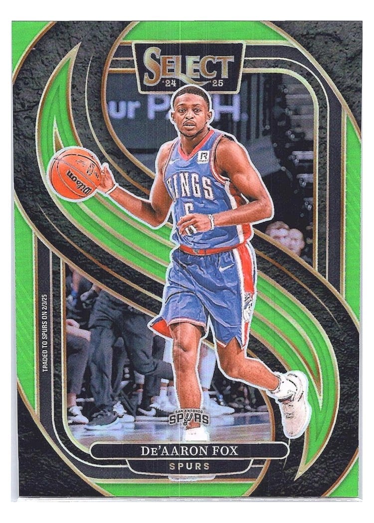 2024-25 Panini Select Base Set De'Aaron Fox Neon Green Prizm #150 card