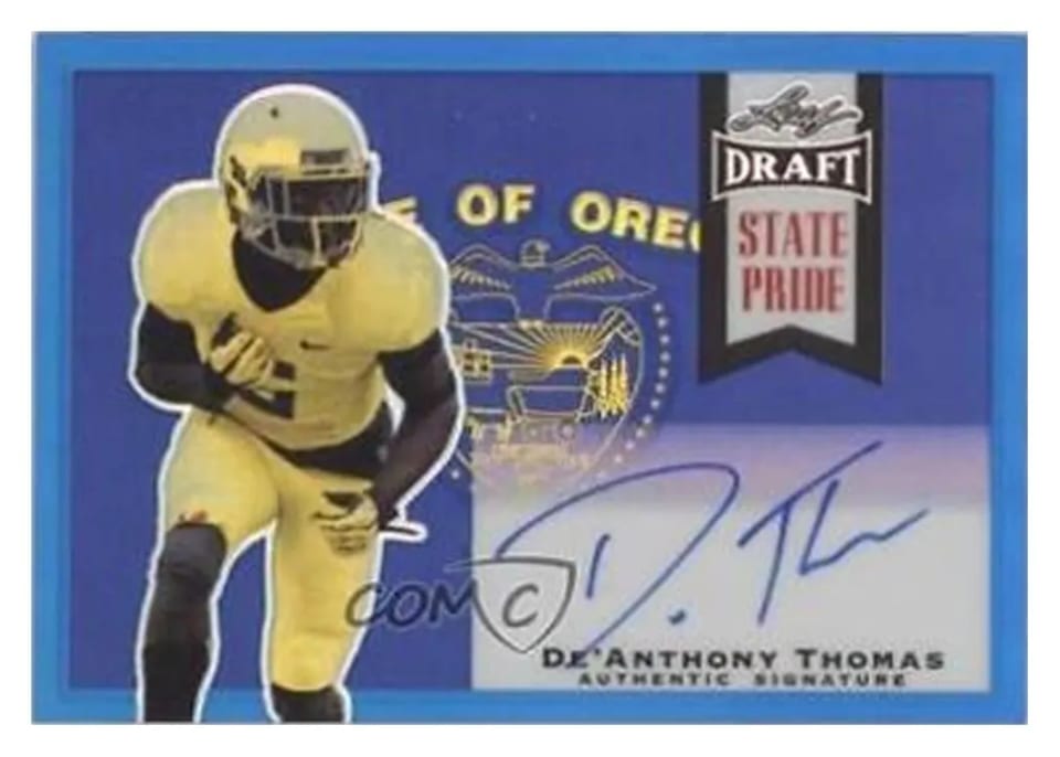 2014 Leaf Metal Draft Autographs De'Anthony Thomas Blue #BA-DAT card