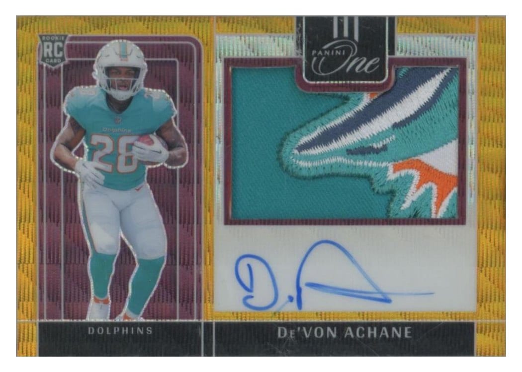 2023 Panini One Precision Rookie Patch Autographs De'Von Achane #306 card