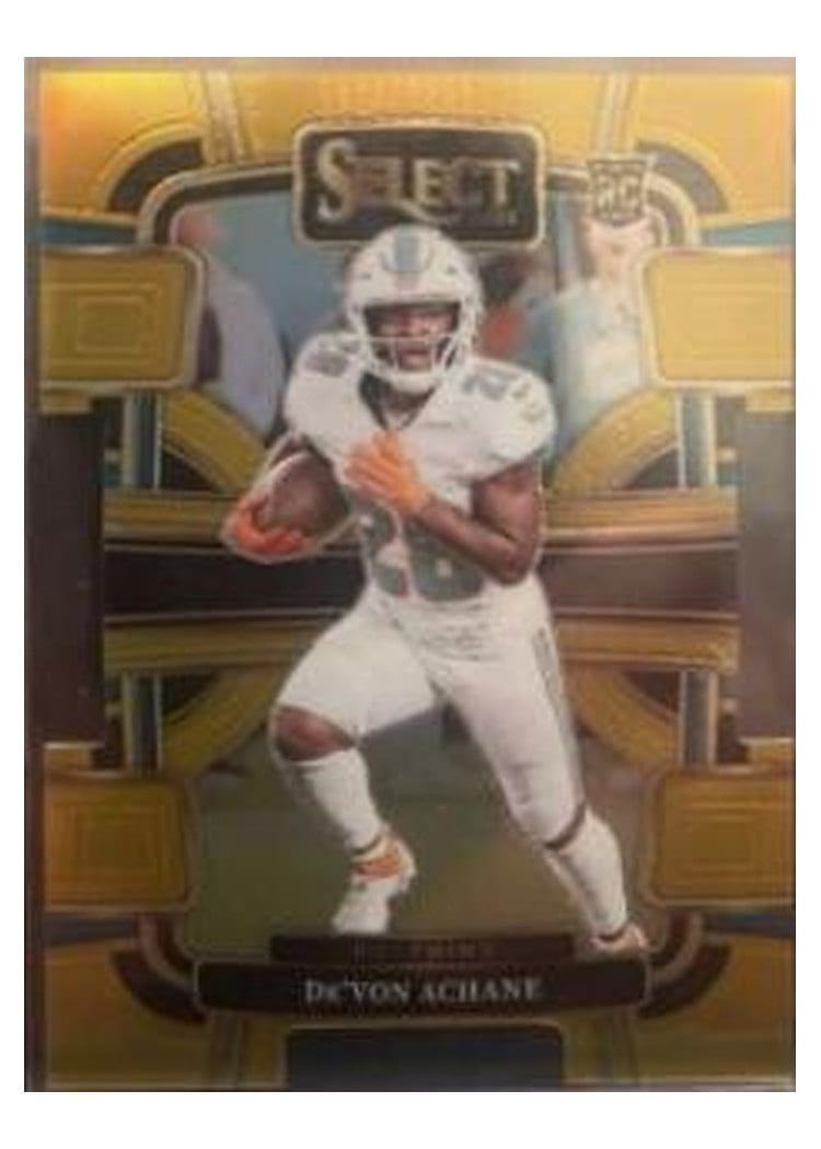 2023 Panini Select Base Set De'Von Achane Gold Prizm Die-Cut #63 card