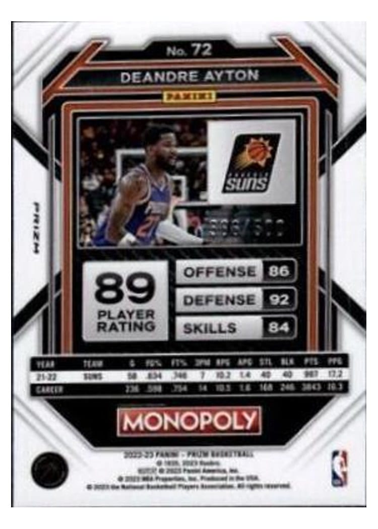 2022-23 Panini Prizm Base Set Deandre Ayton #135 card