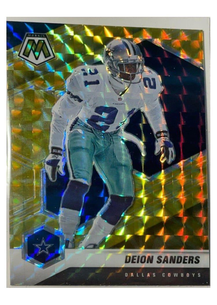 2021 Panini Mosaic Base Set Deion Sanders Reactive Yellow Mosaic #63 card