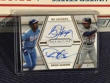 2022 Topps Definitive Collection Dual Autograph Collection Deion Sanders / Bo Jackson #DAC-JSA card