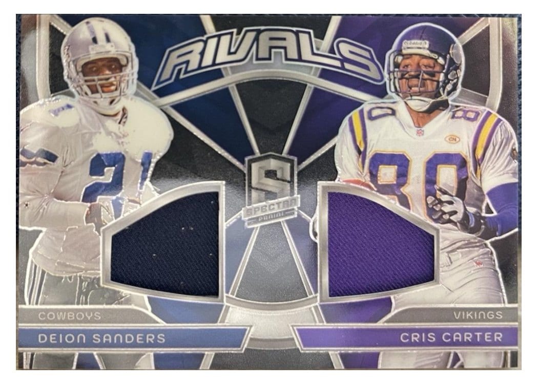 2024 Panini Spectra Rivals Relics Deion Sanders / Cris Carter #RVL-DSCC card