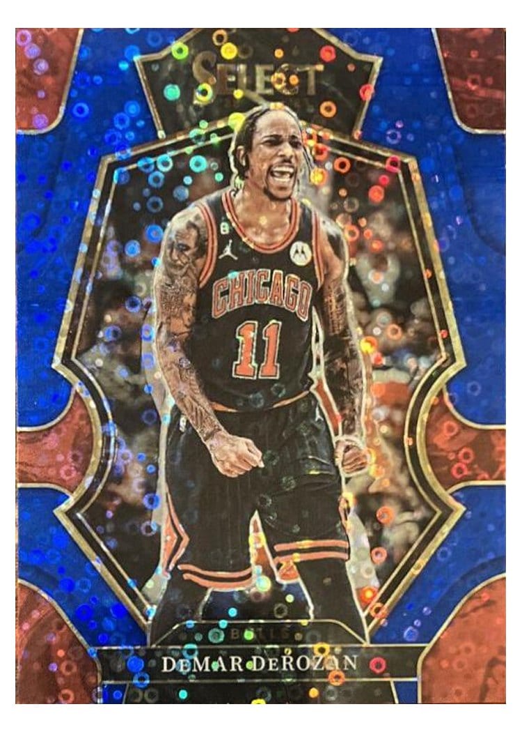 2022-23 Panini Select Base Set DeMar DeRozan Blue Disco Prizm #105 card