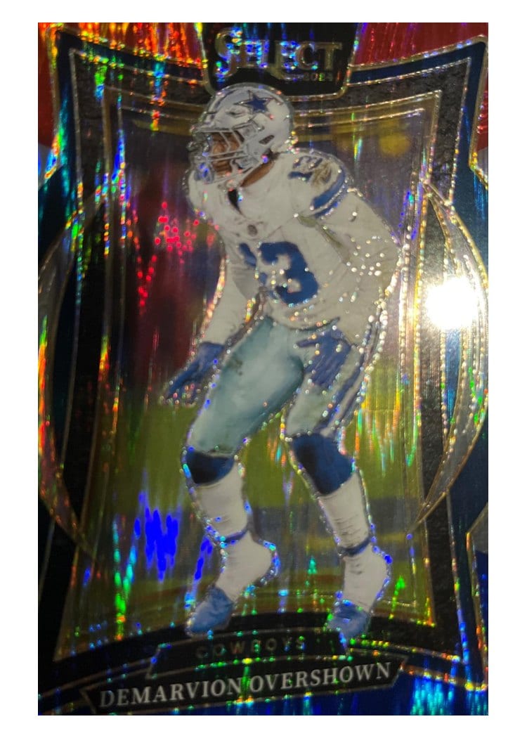 2024 Panini Select Base Set Demarvion Overshown Red Blue Prizm Shock #48 card