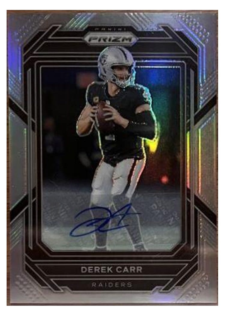 2022 Panini Prizm Base Set Derek Carr Autograph Silver #169 card