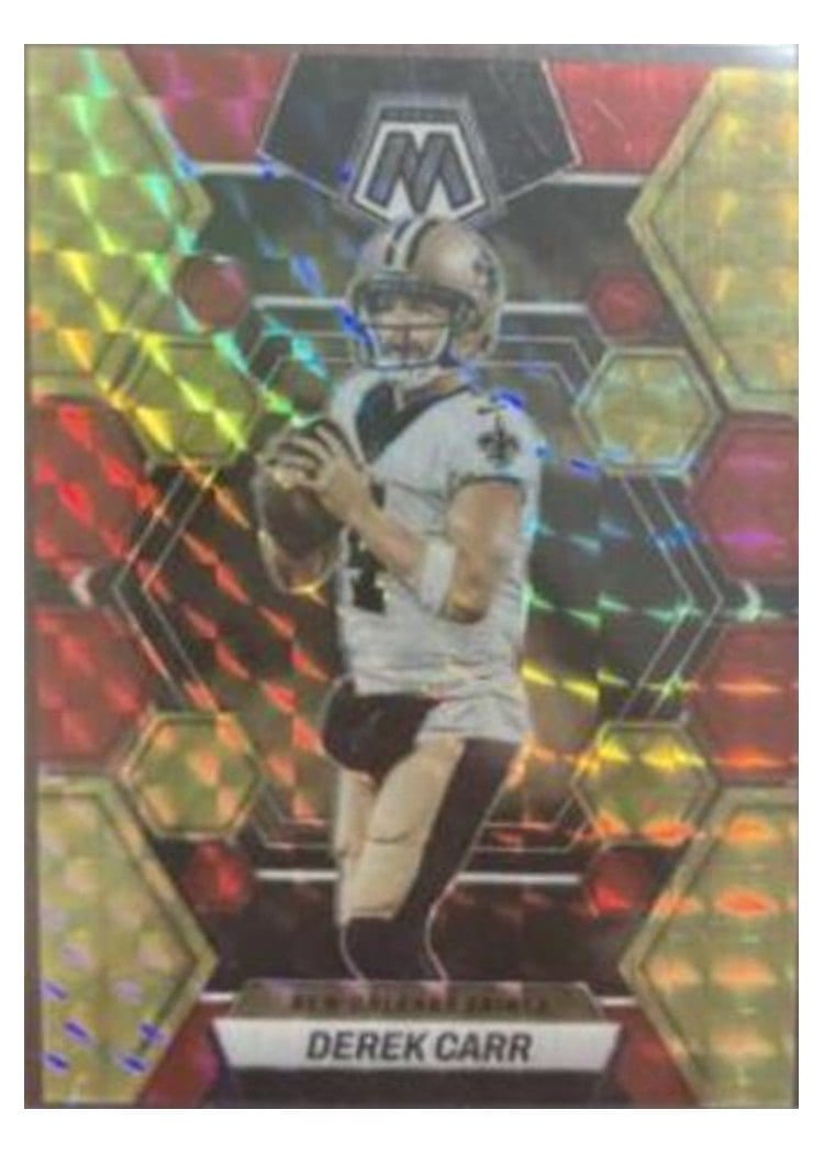 2023 Panini Mosaic Base Set Derek Carr Choice Fusion Red Yellow #168 card