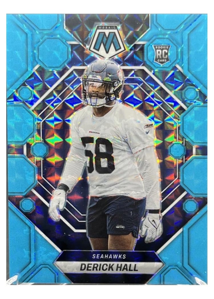 2023 Panini Mosaic Base Set Derick Hall Blue Fluorescent #310 card