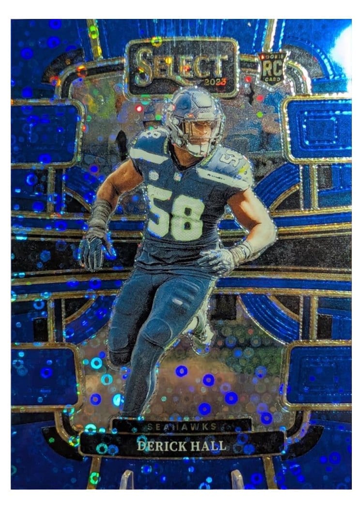 2023 Panini Select Base Set Derick Hall Blue Disco Prizm #85 card