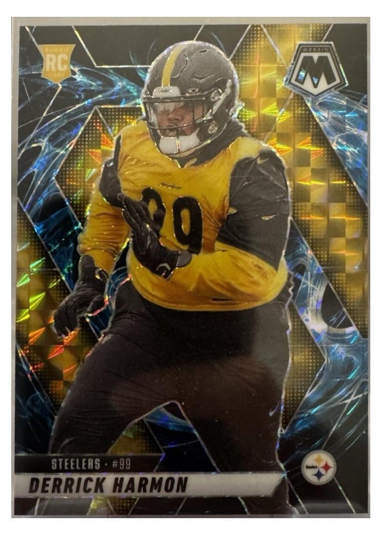 2025 Panini Mosaic Base Set Derrick Harmon Blue Sparkle #327 card
