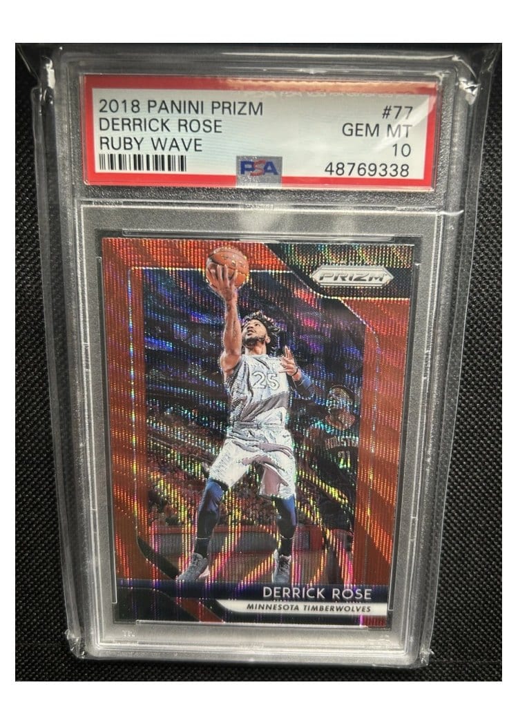 2018-19 Panini Prizm Base Set Derrick Rose Ruby Wave Prizm #77 card