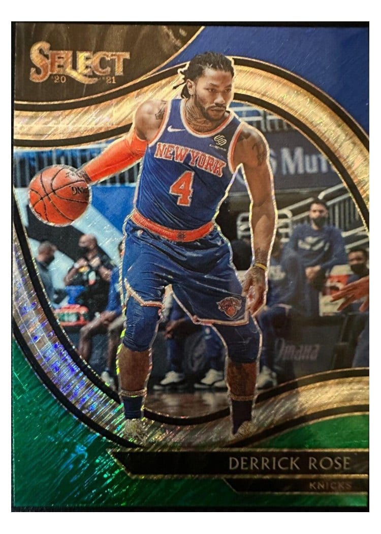 2020-21 Panini Select Base Set Derrick Rose Blue White Green Shimmer #203 card