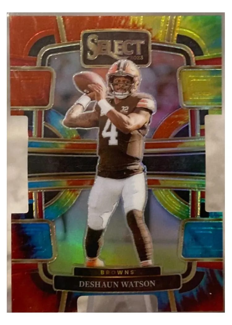 2023 Panini Select Base Set Deshaun Watson Tie-Dye Prizm Die-Cut #25 card