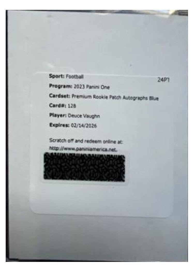 2023 Panini One Premium Rookie Patch Autographs Deuce Vaughn #128 card