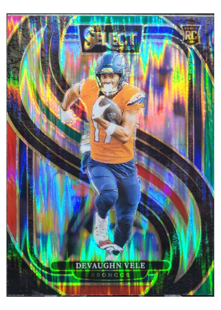 2024 Panini Select Base Set Devaughn Vele Green Red Prizm Shock #150 card