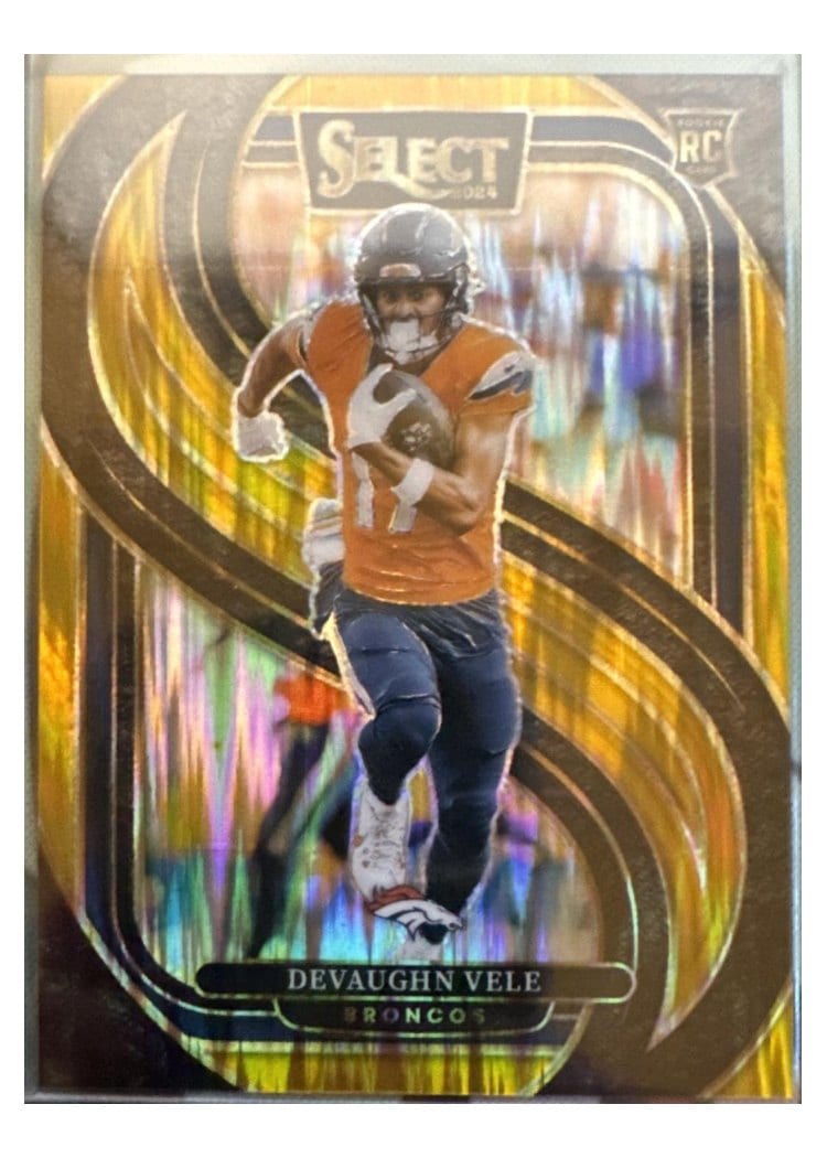 2024 Panini Select Base Set Devaughn Vele Gold Prizm Shock #150 card