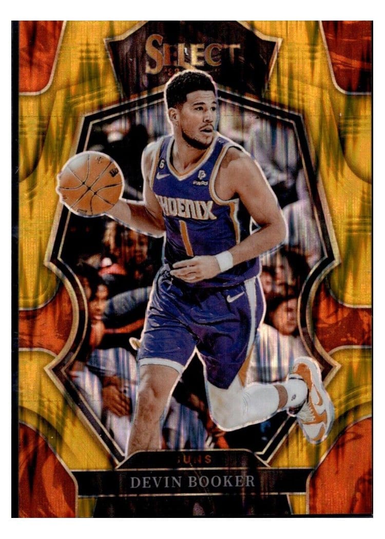 2022-23 Panini Select Base Set Devin Booker Gold Flash Prizm #138 card