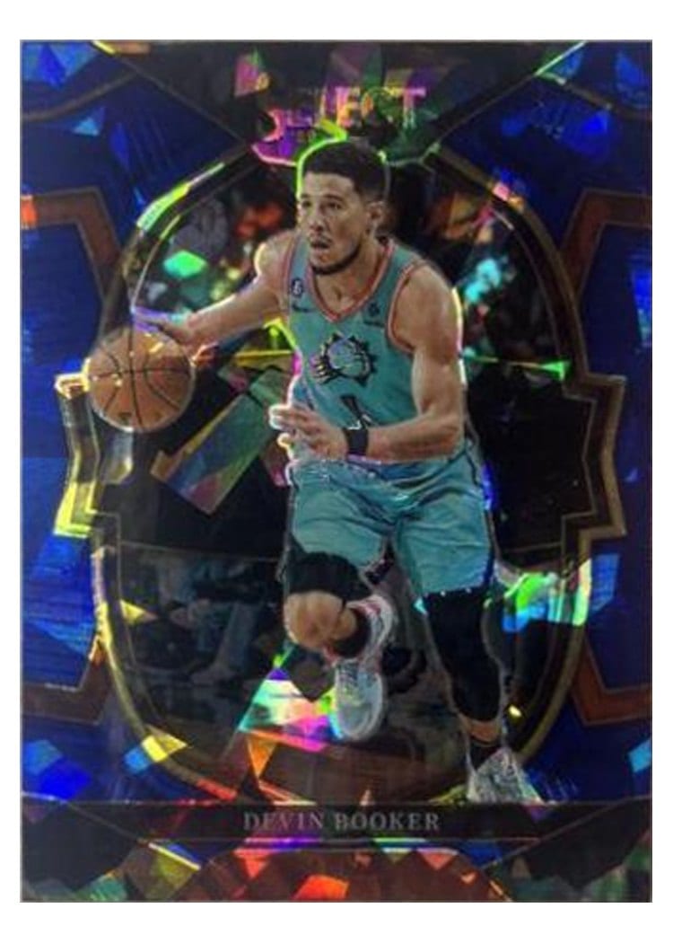 2022-23 Panini Select Base Set Devin Booker Blue Cracked Ice Prizm #38 card
