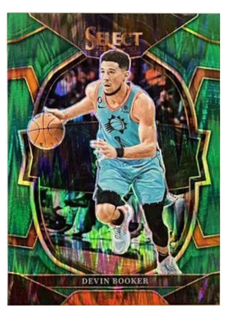 2022-23 Panini Select Base Set Devin Booker Green Shock Prizm #38 card