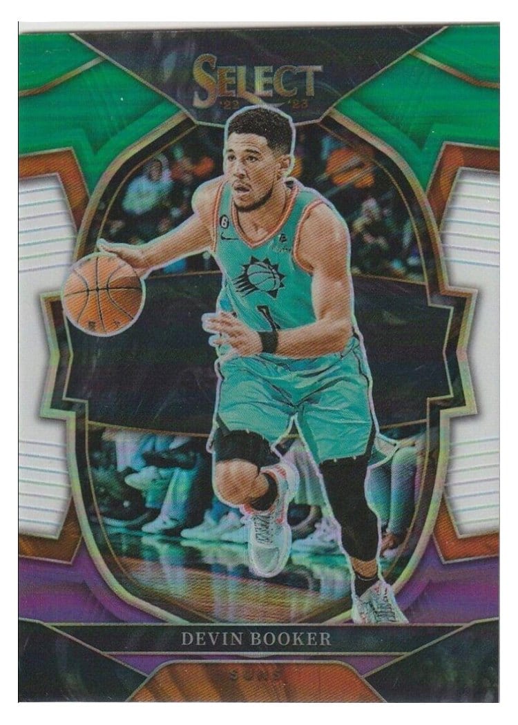2022-23 Panini Select Base Set Devin Booker Green White Purple Prizm #38 card