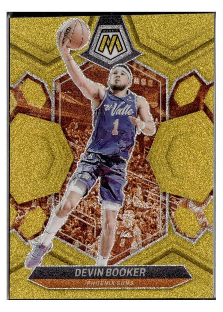 2023-24 Panini Mosaic Base Set Devin Booker Gold Glitter #125 card