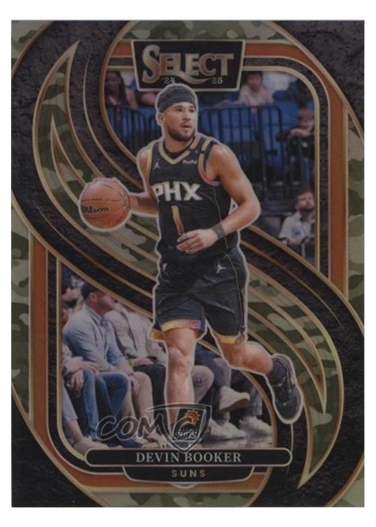 2024-25 Panini Select Base Set Devin Booker Green Camo Prizm #139 card