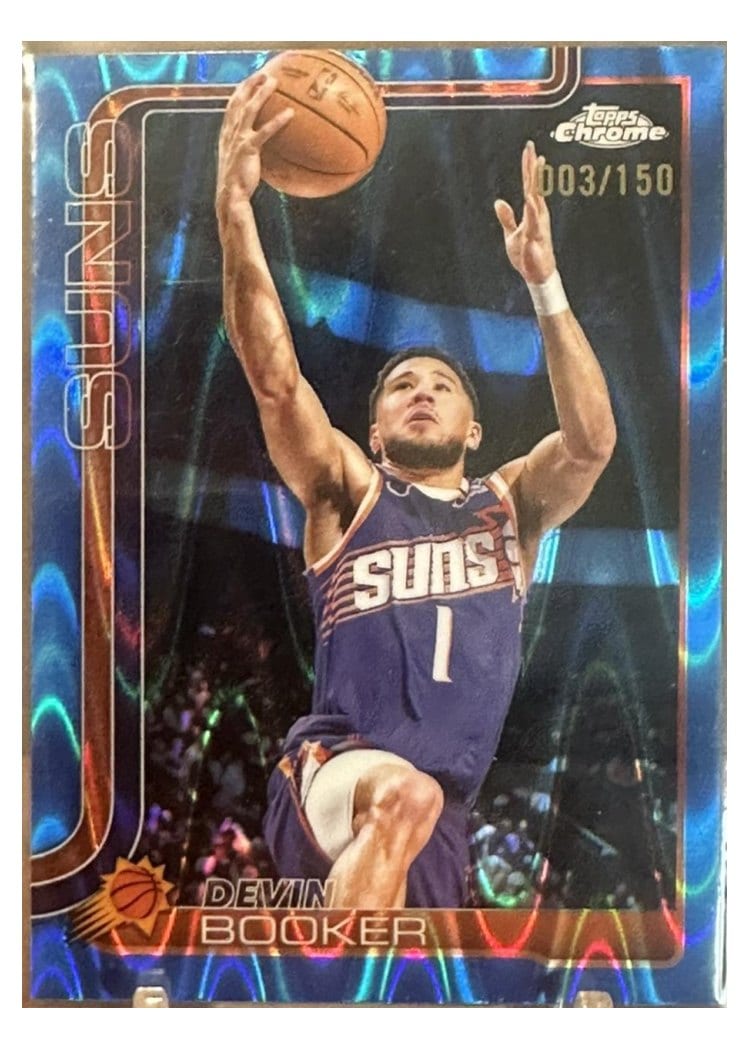 2025 Topps Chrome Devin Booker RayWave Blue Refractor #195 card