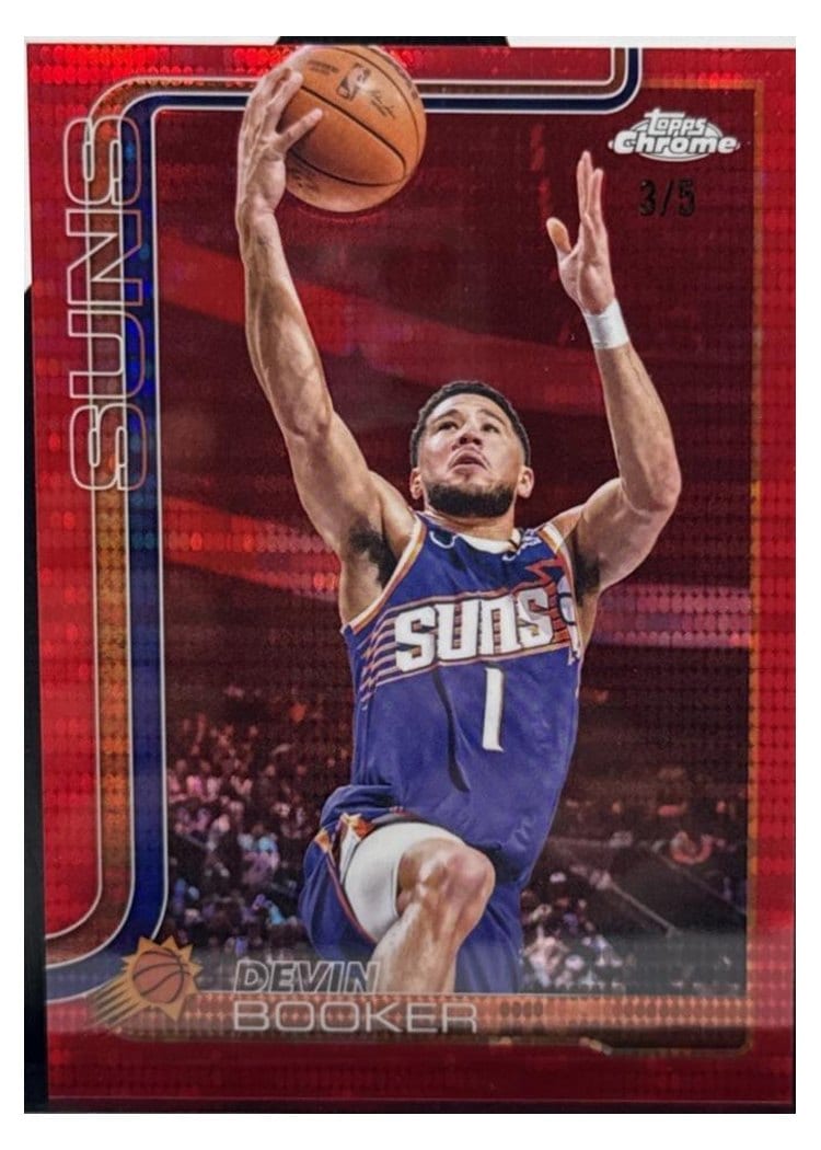 2025 Topps Chrome Devin Booker Pulsar Red Refractor #195 card