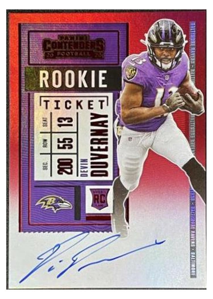 2020 Panini Contenders Optic Base Set Devin Duvernay Autograph Red #132 card