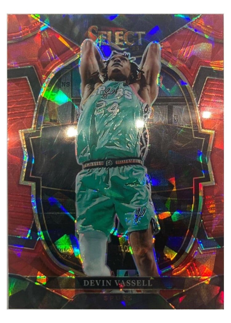 2022-23 Panini Select Base Set Devin Vassell Red Cracked Ice Prizm #64 card