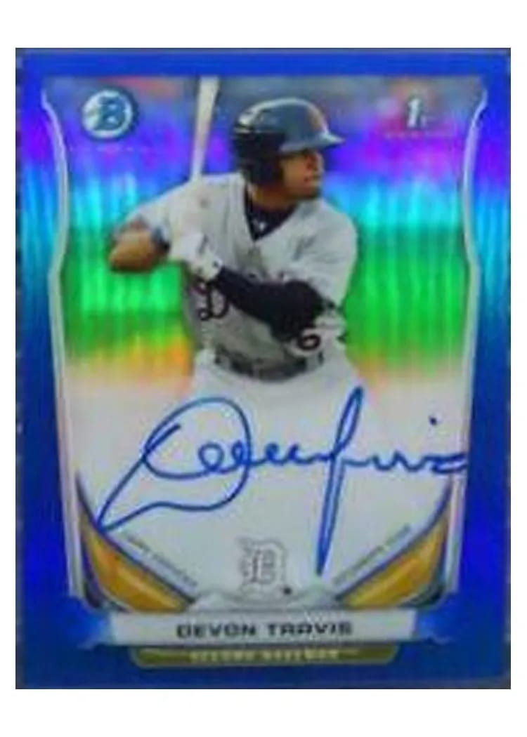 2014 Bowman Prospect Autograph Devon Travis Chrome Blue Refractor #DT card