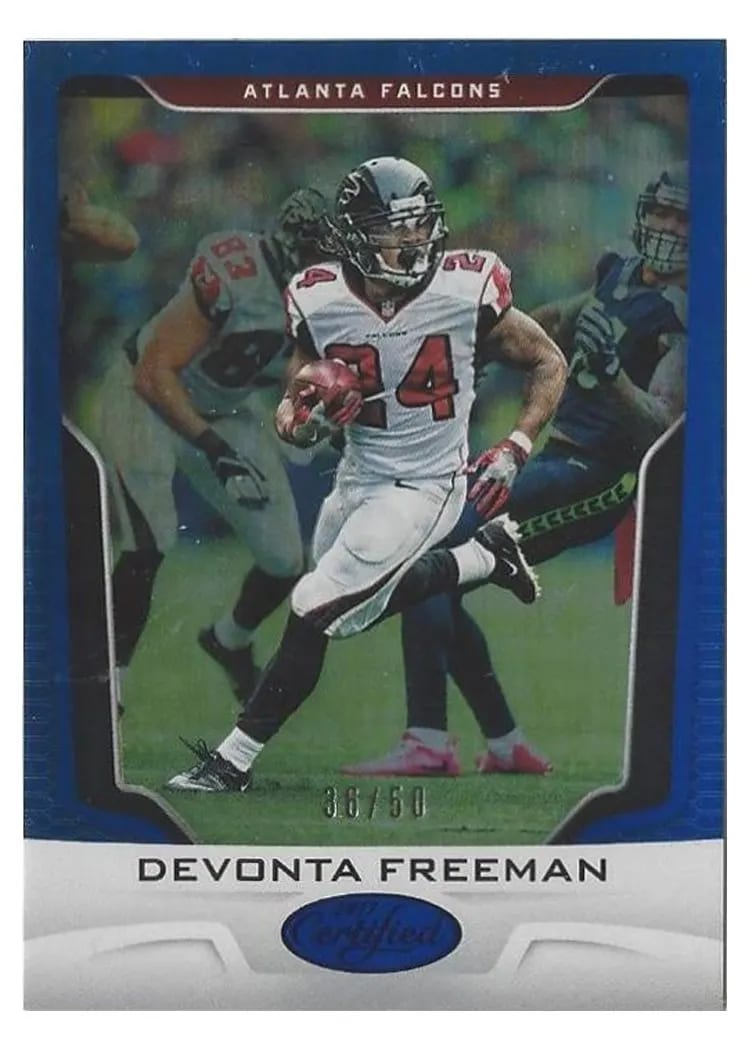 2017 Panini Certified Devonta Freeman Mirror Blue #84 card