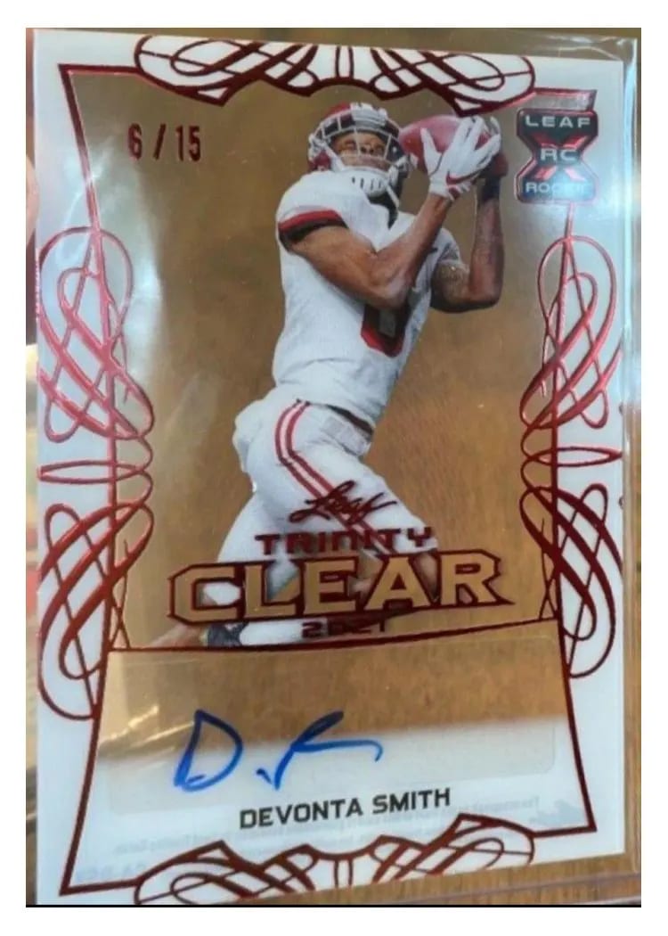 DeVonta Smith, 2021 Leaf Trinity Clear Autograph