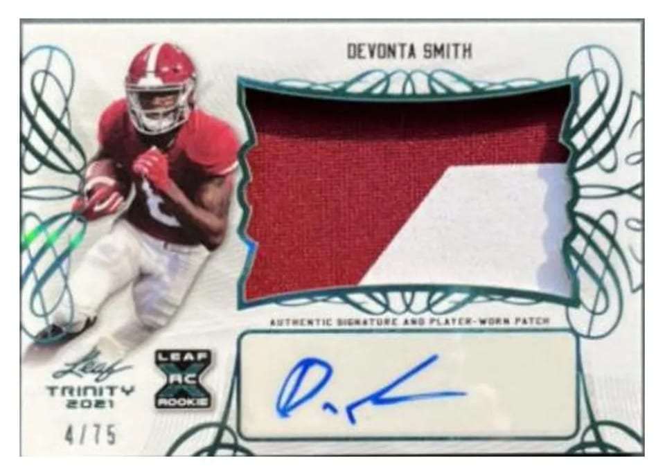 2021 Leaf Trinity Patch Autographs DeVonta Smith #PA-DS2 card