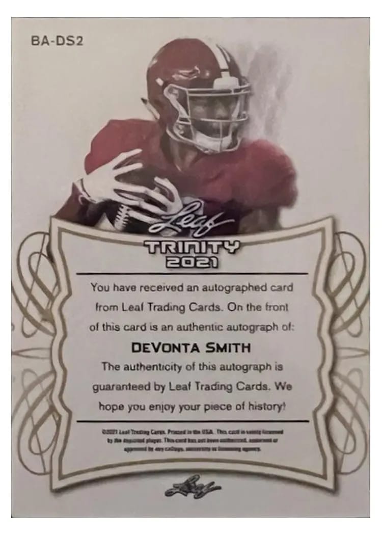 2021 Leaf Trinity Patch Autographs DeVonta Smith #PA-DS3 card