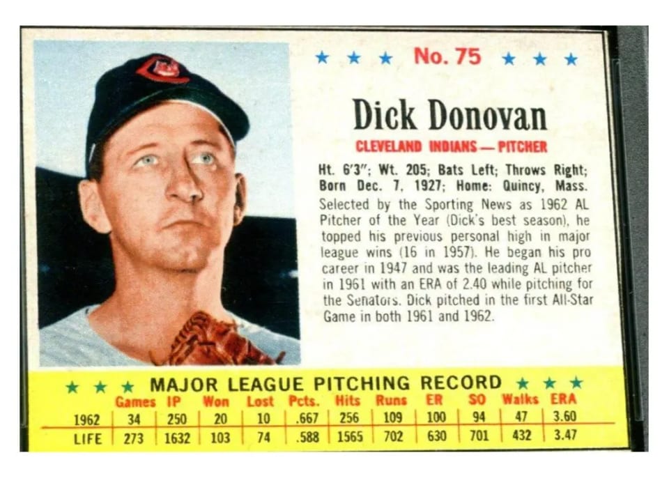 1963 Post Cereal Dick Donovan #75 card