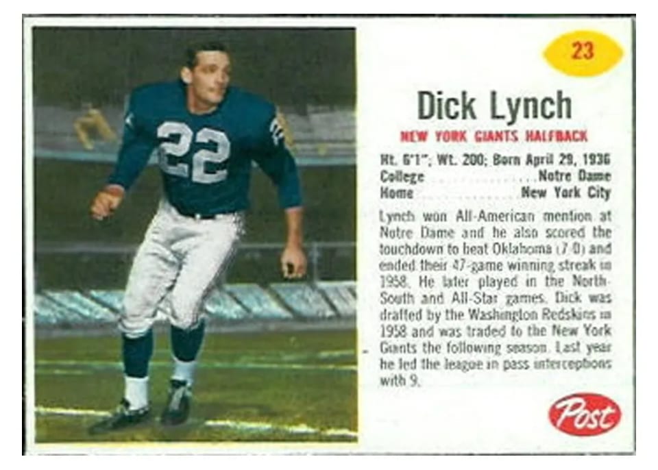 1962 Post Cereal Dick Lynch #23 card