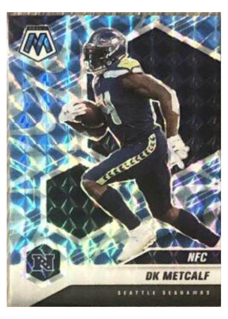 2021 Panini Mosaic Base Set DK Metcalf Reactive Blue Mosaic #217 card