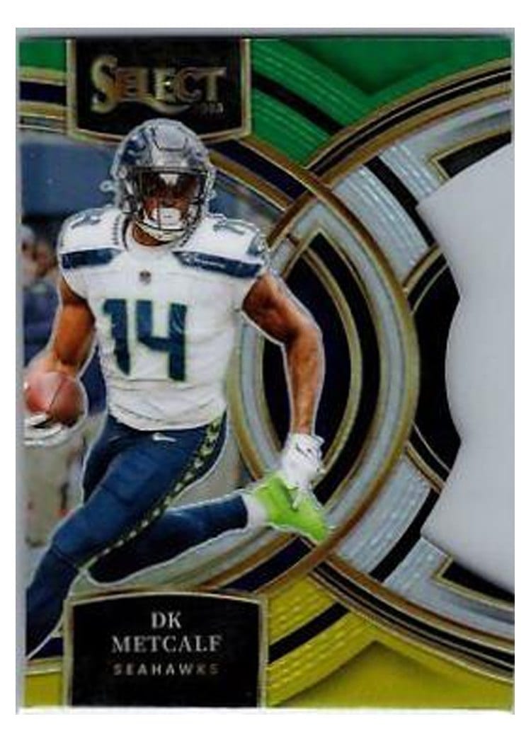 2023 Panini Select Base Set DK Metcalf Green Yellow Prizm Die-Cut #170 card